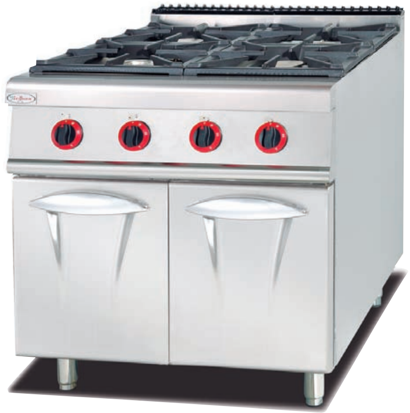 Vertical gas four-head pot stove with electric baking oven